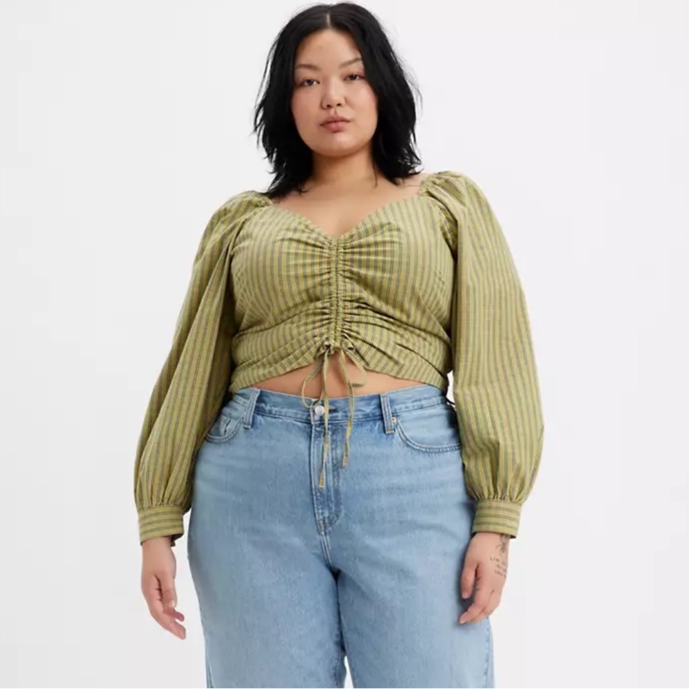 LEVIS Devin Blouse Plaid Top, Smocked back